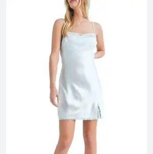 Mini Satin Slip Dress Blush Pink Lace Slit Barbiecore Sexy M